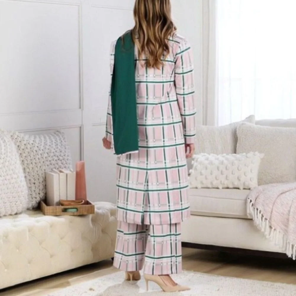 Pink and Green Striped Trench Coat with throw - Picture 6 of 7